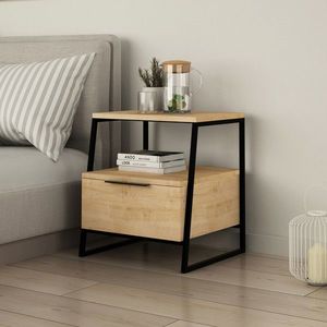 Noptiera, Decortie, Pal, 45x50x41 cm, PAL, Stejar / Negru imagine