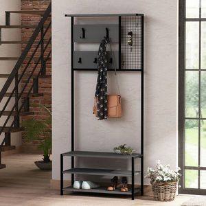 Cuier de perete, Decortie, Nomad Portmanto, 78x182x30 cm, PAL, Antracit / Negru imagine