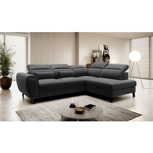 Coltar extensibil dreapta 4 locuri ELTAP, RT-10FL, Noble, 255x201x100 cm, lemn/poliester, negru imagine