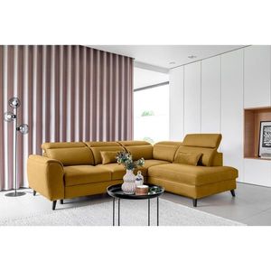 Coltar extensibil dreapta 4 locuri ELTAP, RT-45LO, Noble, 255x201x100 cm, lemn/poliester, mustar imagine