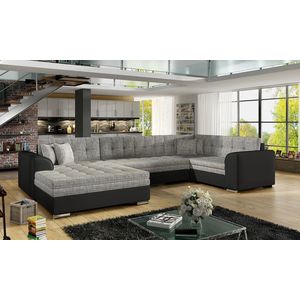 Coltar extensibil stanga 5 locuri ELTAP, Damario, 338x189x78 cm, lemn/poliester, gri/negru imagine