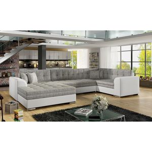 Coltar extensibil stanga 5 locuri ELTAP, Damario, 338x189x78 cm, lemn/poliester, gri/alb imagine