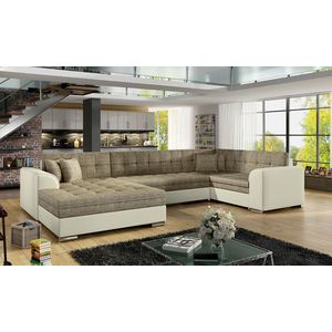 Coltar extensibil stanga 5 locuri ELTAP, Damario, 338x189x78 cm, lemn/poliester, bej inchis/bej deschis imagine