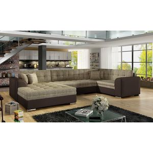 Coltar extensibil stanga 5 locuri ELTAP, Damario, 338x189x78 cm, lemn/poliester, bej inchis/maro inchis imagine