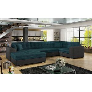 Coltar extensibil stanga 5 locuri ELTAP, Damario, 338x189x78 cm, lemn/poliester, verde inchis/gri inchis imagine