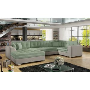 Coltar extensibil stanga 5 locuri ELTAP, Damario, 338x189x78 cm, lemn/poliester, verde menta/gri imagine