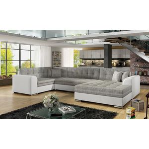 Coltar extensibil dreapta 5 locuri ELTAP, Damario, 338x189x78 cm, lemn/poliester, gri/alb imagine