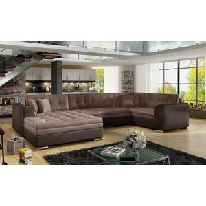 Coltar extensibil stanga 5 locuri ELTAP, Damario, 338x189x78 cm, lemn/poliester, maro deschis/maro inchis imagine