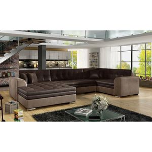 Coltar extensibil stanga 5 locuri ELTAP, Damario, 338x189x78 cm, lemn/poliester, maro inchis/maro deschis imagine