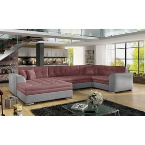 Coltar extensibil stanga 5 locuri ELTAP, Damario, 338x189x78 cm, lemn/poliester, roz/gri imagine