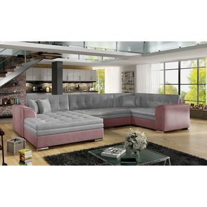Coltar extensibil stanga 5 locuri ELTAP, Damario, 338x189x78 cm, lemn/poliester, gri/roz imagine