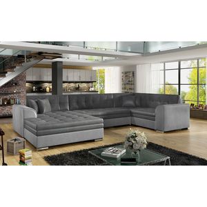 Coltar extensibil stanga 5 locuri ELTAP, Damario, 338x189x78 cm, lemn/poliester, gri inchis/gri deschis imagine