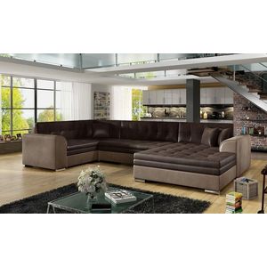 Coltar extensibil dreapta 5 locuri ELTAP, Damario, 338x189x78 cm, lemn/poliester, maro inchis/maro deschis imagine