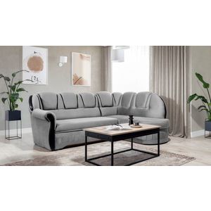 Coltar extensibil dreapta 3 locuri ELTAP, L-006, Lord, 243x180x112 cm, lemn/poliester, gri deschis/negru imagine