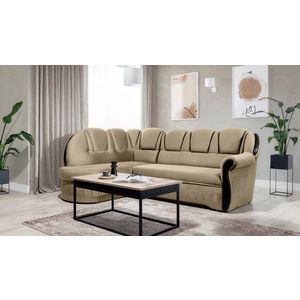 Coltar extensibil stanga 3 locuri ELTAP, L-037, Lord, 243x180x112 cm, lemn/poliester, maro deschis/negru imagine