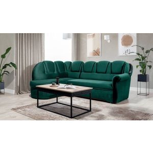 Coltar extensibil stanga 3 locuri ELTAP, L-070, Lord, 243x180x112 cm, lemn/poliester, verde inchis/negru imagine