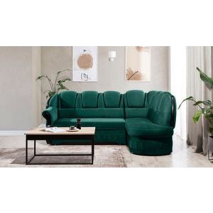 Coltar extensibil dreapta 3 locuri ELTAP, L-071, Lord, 243x180x112 cm, lemn/poliester, verde inchis/negru imagine