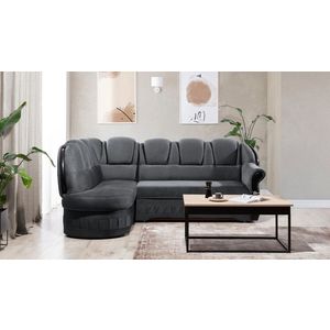 Coltar extensibil stanga 3 locuri ELTAP, L-086, Lord, 243x180x112 cm, lemn/poliester, gri inchis/negru imagine