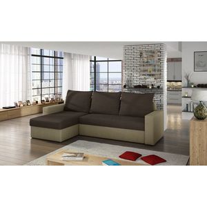 Coltar extensibil reversibil 3 locuri ELTAP, Livio, 237x150x72 cm, lemn/poliester, maro inchis/bej imagine