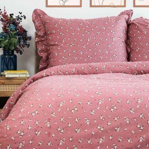 Lenjerie de pat King Size, Mirya, Homla, 3 piese, 200x220 cm, bumbac, roz/alb imagine