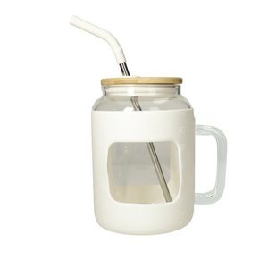 Cana cu maner si pai, Curvy White, Brandani, 12.5x18.5 cm, sticla/silicon/bambus imagine