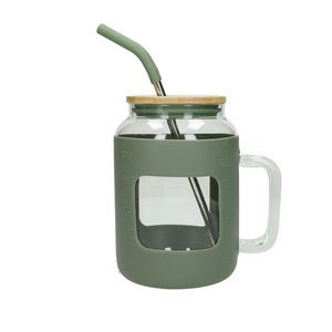 Cana cu maner si pai, Curvy Military, Brandani, 12.5x18.5 cm, sticla/silicon/bambus imagine