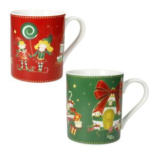 Set 2 cani, Elfomagia Red Green, Brandani, 8x9.5 cm, portelan New Bone China imagine