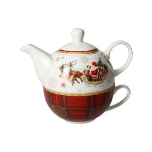 Set ceainic cu ceasca , Christmas, Brandani, 11x15x16 cm, portelan New Bone China imagine