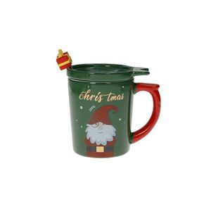 Cana cu capac si lingurita, Gift Green Gold, Brandani, 9x11 cm, portelan New Bone China imagine