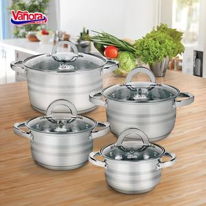 Set de gatit 8 piese, Medina, Vanora Home, 1.8 L / 2.5 L / 4.5 L / 6 L, inox, argintiu imagine
