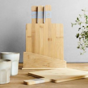 Set 4 tocatoare cu suport Bambou, Homla, 20x9x33 cm, lemn, natur/gri imagine