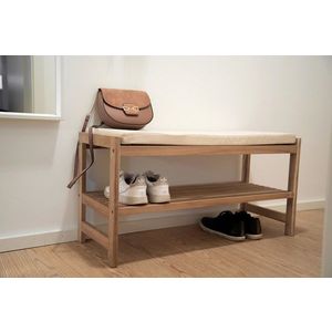 Bancheta cu spatiu depozitare pentru pantofi, Wenko, Acina, 90 x 34 x 45 cm, lemn de acacia, natur/crem imagine