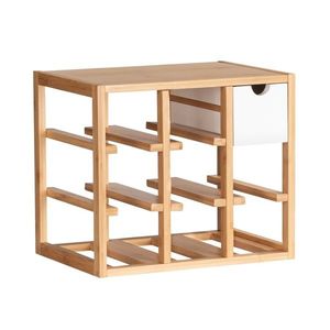 Suport 8 sticle de vin, Wenko, Finja, cu sertar integrat, 24 x 29 x 33.5 cm, bambus/mdf, alb/natur imagine