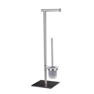 Suport hartie igienica si perie pentru toaleta, Wenko, Lima, 20 x 69 x 23.5 cm, inox/sticla temperata imagine