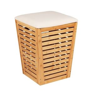 Taburet, Wenko, Bambusa, cos de rufe inclus, 55 L, 40 x 56 x 40 cm, lemn de nuc/bumbac/poliester, natur/bej imagine