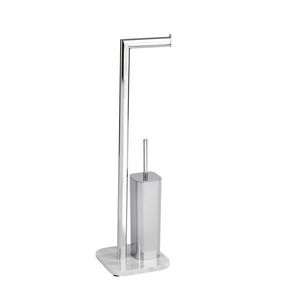 Suport hartie igienica si perie pentru toaleta, Wenko, Onyx, 22 x 20 x 73 cm, inox/marmura, alb/gri imagine