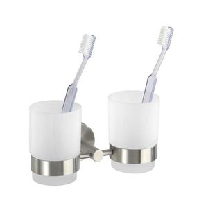 Suport periute si pasta de dinti, Wenko, Bosio, 17.5 x 9 x 9.5 cm, inox/sticla, gri imagine