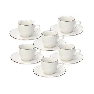 Set 6 cesti de cafea cu farfurie Madison Fascetta Oro, Tognana, 90 ml, portelan, alb/auriu imagine