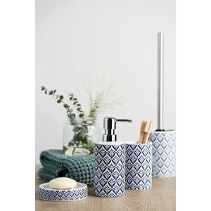 Perie pentru toaleta cu suport Lorca, Wenko, 10x39 cm, ceramica, albastru/alb imagine