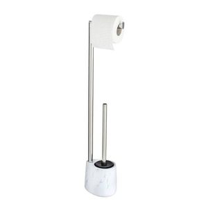 Suport hartie igienica si perie pentru toaleta Adrada, Wenko, 13x9.5x72 cm, ceramica/inox, alb/argintiu imagine