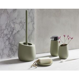 Perie pentru toaleta cu suport Badi, Wenko, 13.5x38 cm, ceramica/silicon, verde imagine