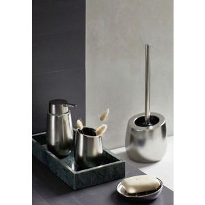 Perie pentru toaleta cu suport Badi, Wenko, 13.5x38 cm, ceramica/silicon, argintiu imagine