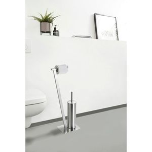 Suport hartie igienica si perie pentru toaleta Lirio, Wenko, 15x30x68.5 cm, inox, argintiu imagine