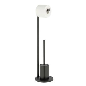 Suport hartie igienica si perie pentru toaleta Ferla, Wenko, 18x69.5 cm, metal/otel, negru imagine