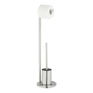 Suport hartie igienica si perie pentru toaleta Ferla, Wenko, 18x69.5 cm, metal/inox, argintiu mat imagine