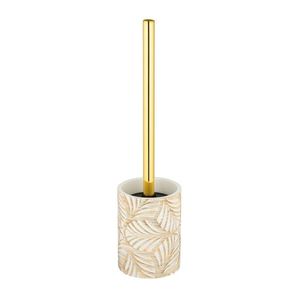 Perie pentru toaleta cu suport Terralba, Wenko, 9x36 cm, polirasina/inox, alb/auriu imagine