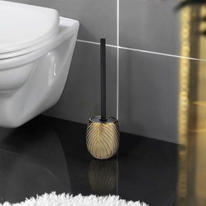 Perie pentru toaleta cu suport Idro, Wenko, 10x39 cm, ceramica/inox, auriu/negru imagine