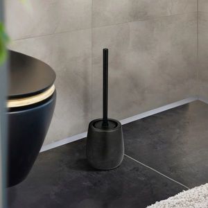 Perie pentru toaleta cu suport Nerno, Wenko, 10.5x39.5 cm, ceramica/inox, negru imagine