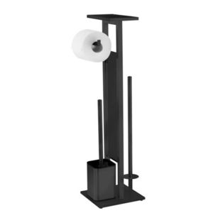 Suport hartie igienica si perie pentru toaleta Debar, Wenko, 21x18x70.5 cm, inox/sticla, negru imagine