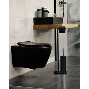Suport hartie igienica si perie pentru toaleta Recco, Wenko, 20x20x71.5 cm, metal/otel, negru imagine